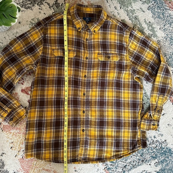 Y2K George Men’s XL Plaid Button-Up Flannel Shirt Yellow and Brown Pockets - Picture 6 of 15